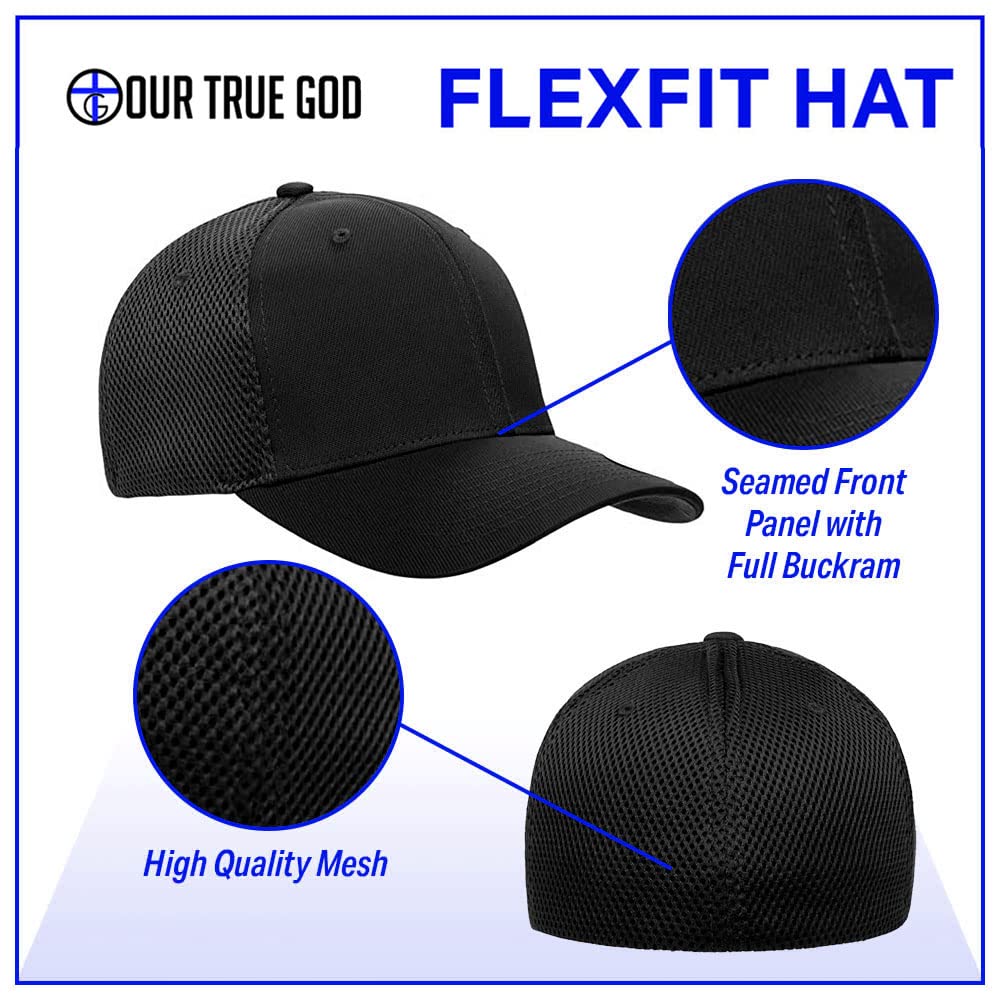 Nail Cross Christian Trucker Hat - Adjustable Cotton Flex Fit Hat - Breathable Mesh Side for Casual Wear (US, Alpha, Large, X-Large, Black)