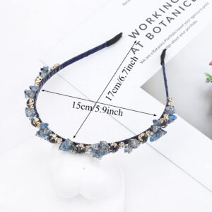 Urieo Thin Rhinestone Headband Bling Crystal Head Bands Diamond Hairband Vintage Parties Hair Accessory for Women (Blue)