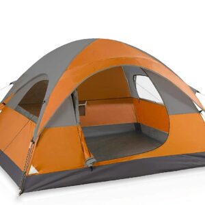 LET'S CAMP 3 Person Backpacking Tent,Portable Lightweight Waterproof Windproof Easy Setup Backpacking Tent,Great for Camping Hiking Mountaineering,Orange+Grey