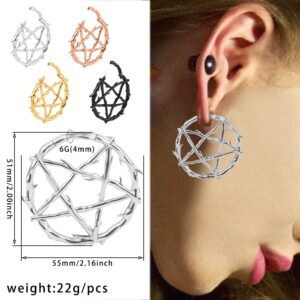 DOEARKO 2PCS Pentagram Ring Ear Weights for Stretched Ears Gauges Ear Plugs Body Piercing Tunnels 316 Stainless Steel Hypoallergenic Body Jewelry (4mm(6G), Black)