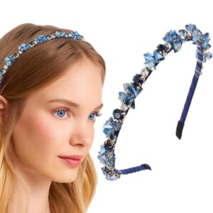 urieo thin rhinestone headband bling crystal head bands diamond hairband vintage parties hair accessory for women (blue)