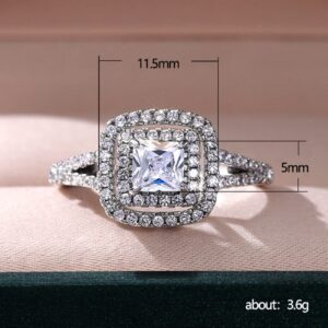 DCFSHEE Women's Classic Cushion Cut Cubic Zirconia CZ Halo Simulated Diamond Wedding Engagement Double Halo Ring (US size 8)