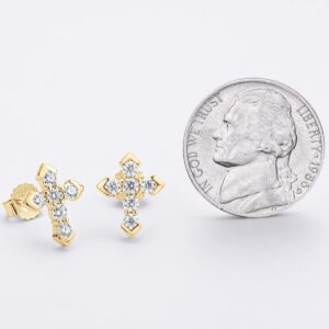 DYUNQ Cross Moissanite Gold Earrings in Sterling Silver for Women and Men, Hypoallergenic Stud Earrings for Sensitive Ears, Christian Faith Valentine's Day Jewelry Gifts