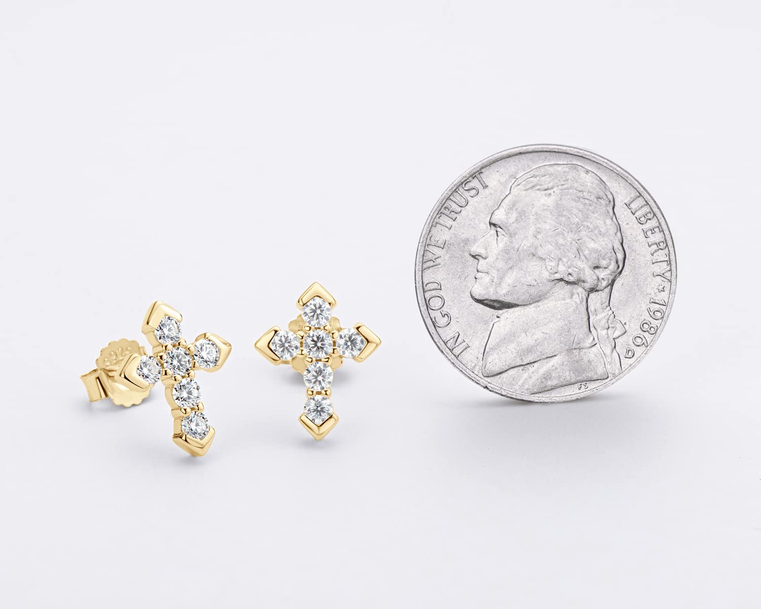 DYUNQ Cross Moissanite Gold Earrings in Sterling Silver for Women and Men, Hypoallergenic Stud Earrings for Sensitive Ears, Christian Faith Valentine's Day Jewelry Gifts