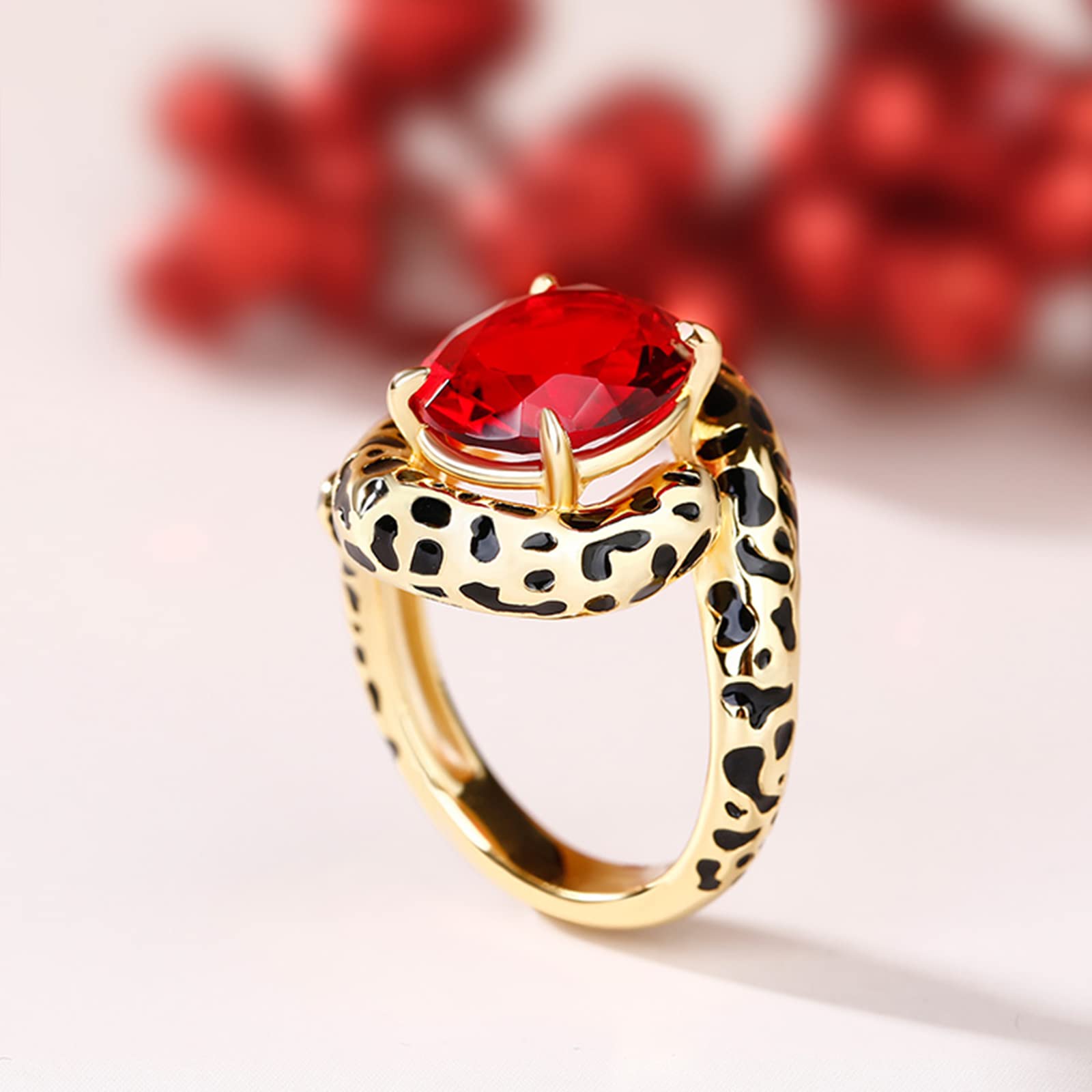 Jeulia Engagement Rings Leopard Print Oval Cut Ring for Women Sterling Silver Wild Beauty Diamond Band for Mother's Day Birthstone Anniversary Wedding Promise Jewelry with Gift Box (Red, 8)