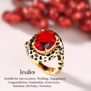 Jeulia Engagement Rings Leopard Print Oval Cut Ring for Women Sterling Silver Wild Beauty Diamond Band for Mother's Day Birthstone Anniversary Wedding Promise Jewelry with Gift Box (Red, 8)