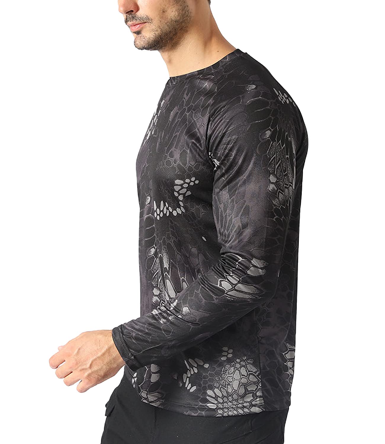 Bethspec Moisture Wicking Long Sleeve T-Shirt for Men UV Sun Protection Athletic Shirts Hiking Cycling Running (2XL, Python Black)