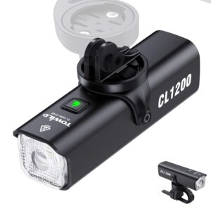 towild cl1200 bike lights for night riding,compatible with garmin/gopro mount,1200 lumen bright bike headlight,4000mah rechargeable battery,waterproof bike front light for commuter cyclists