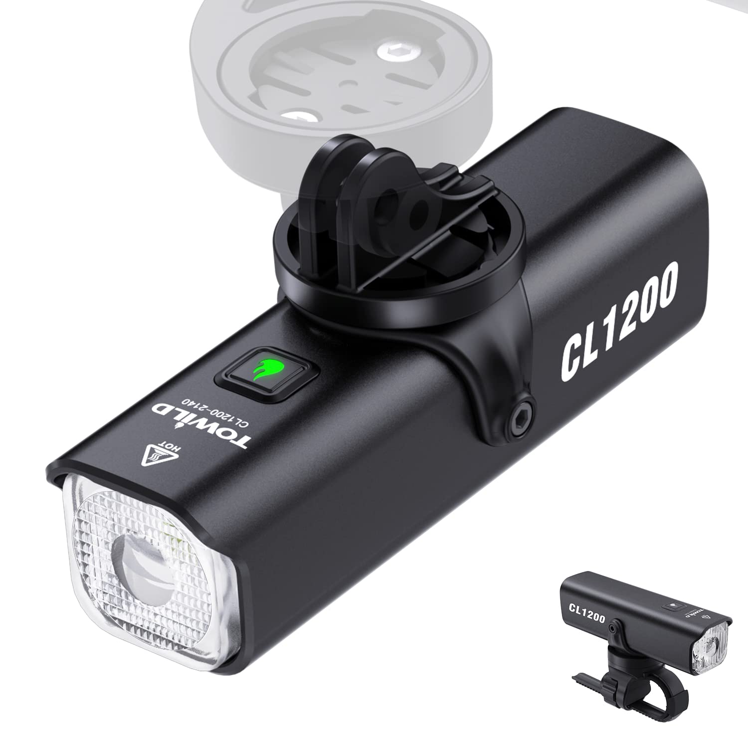 TOWILD CL1200 Bike Lights for Night Riding,Compatible with Garmin/GoPro Mount,1200 Lumen Bright Bike Headlight,4000mAh Rechargeable Battery,Waterproof Bike Front Light for Commuter Cyclists