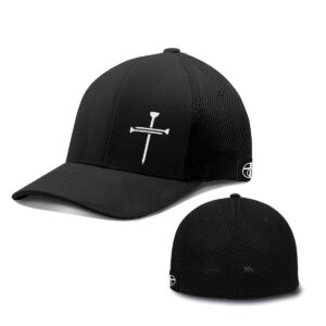 Nail Cross Christian Trucker Hat - Adjustable Cotton Flex Fit Hat - Breathable Mesh Side for Casual Wear (US, Alpha, Large, X-Large, Black)