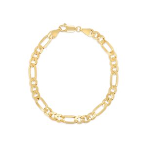 Olive & Chain Solid 10k Gold Figaro Link Chain Bracelet for Men/Women, Yellow Gold, Hypoallergenic, Lobster Clasp Closure