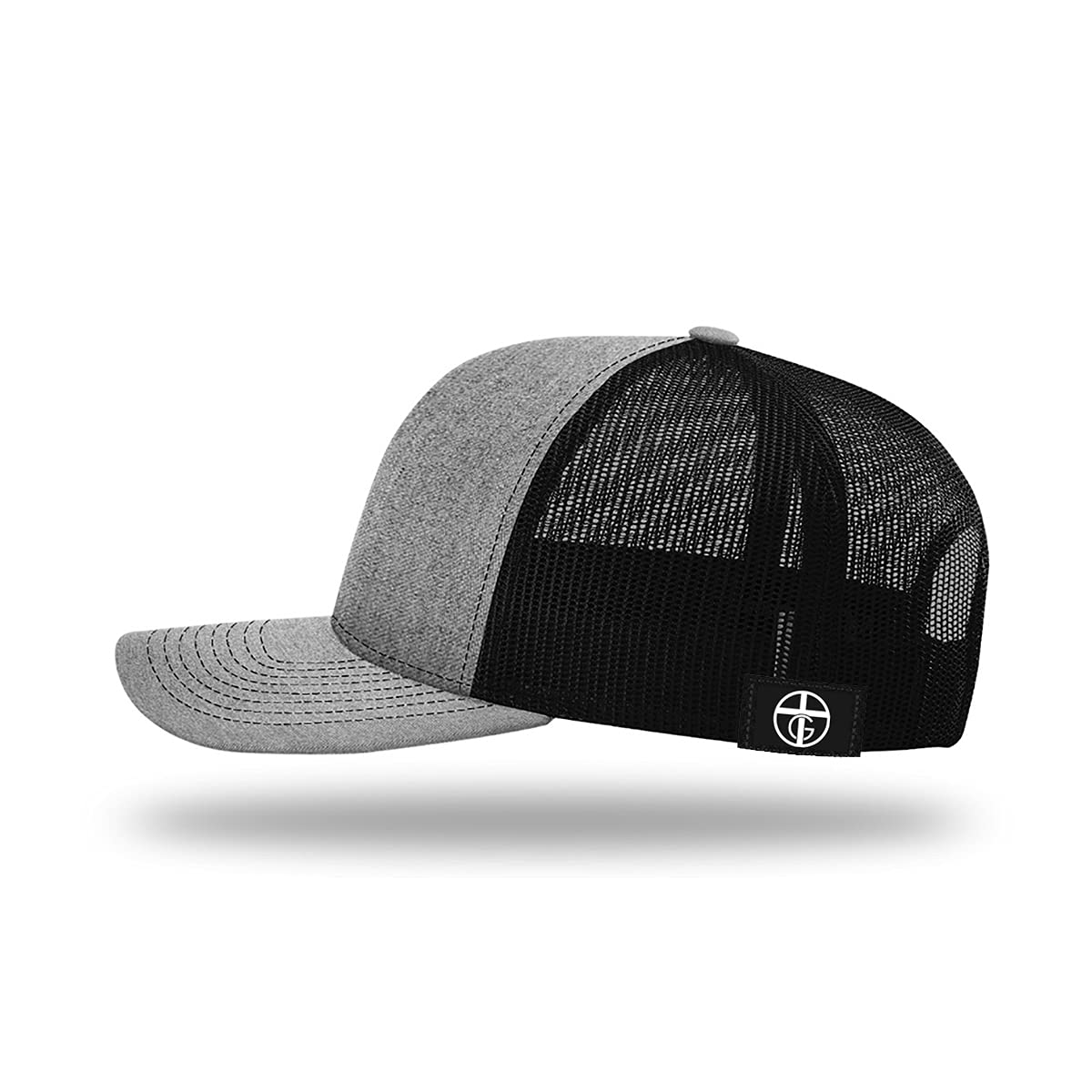 Nail Cross Christian Trucker Hat - Adjustable Fit Cotton Snapback Hat - Breathable Mesh Side for Casual Wear (Heather Front/Black Mesh)