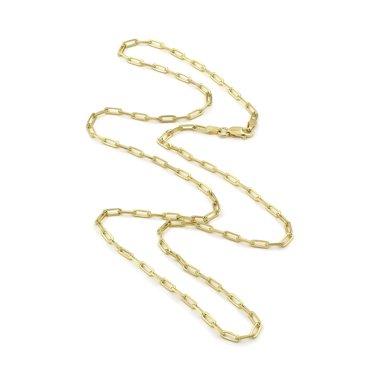 Nuragold 10k Yellow Gold 2mm Paperclip Elongated Rolo Cable Link Chain Pendant Necklace, Womens Jewelry 16" 18" 20" 22" 24"