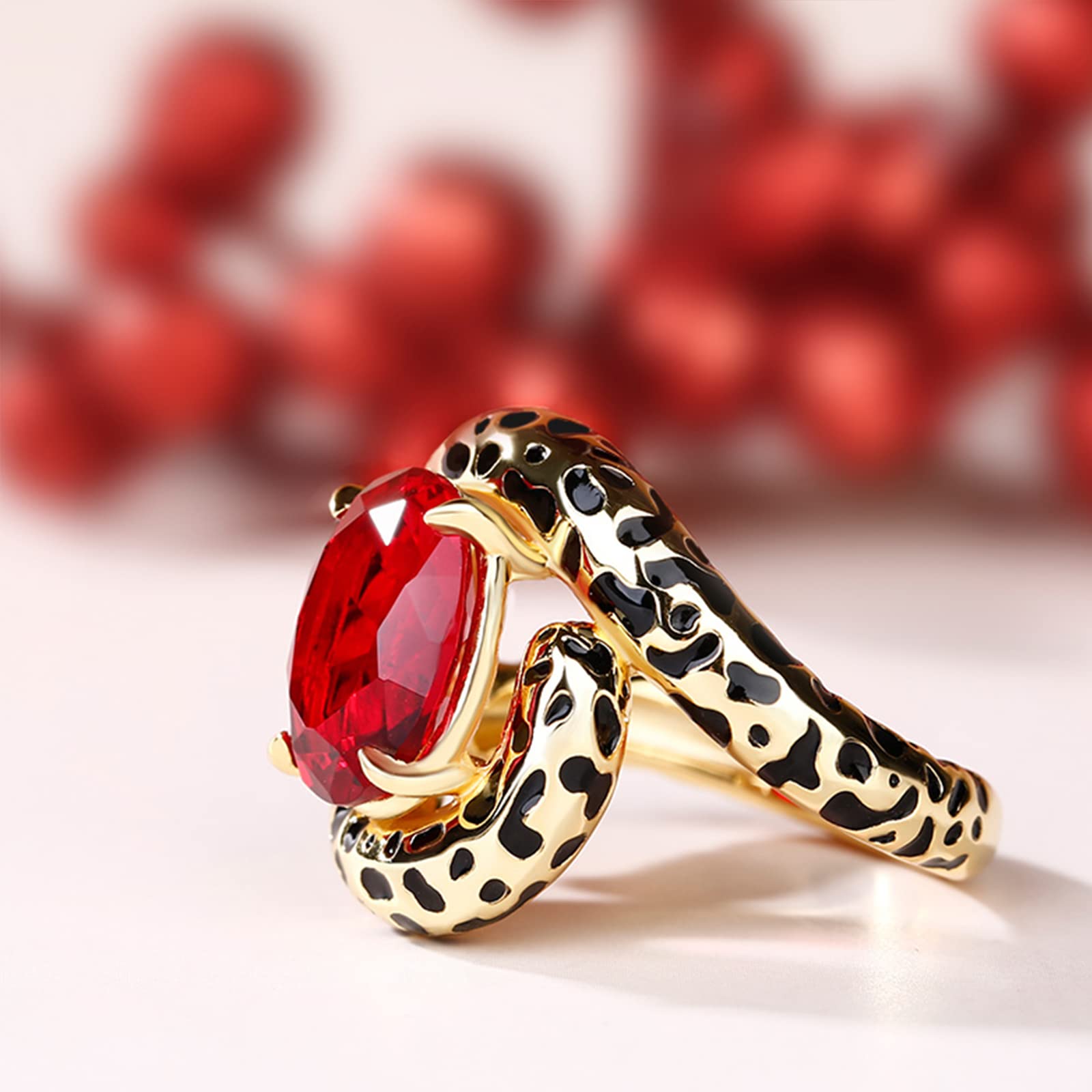 Jeulia Engagement Rings Leopard Print Oval Cut Ring for Women Sterling Silver Wild Beauty Diamond Band for Mother's Day Birthstone Anniversary Wedding Promise Jewelry with Gift Box (Red, 8)