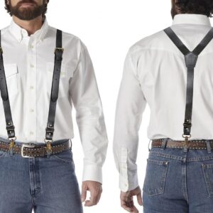 MUNION Leather Mens Suspenders Heavy Duty Y Design Adjustable with 4 Metal Snap Hooks Vintage Mens Suspenders Braces Big and Tall Groomsmen Gift for Wedding, Black