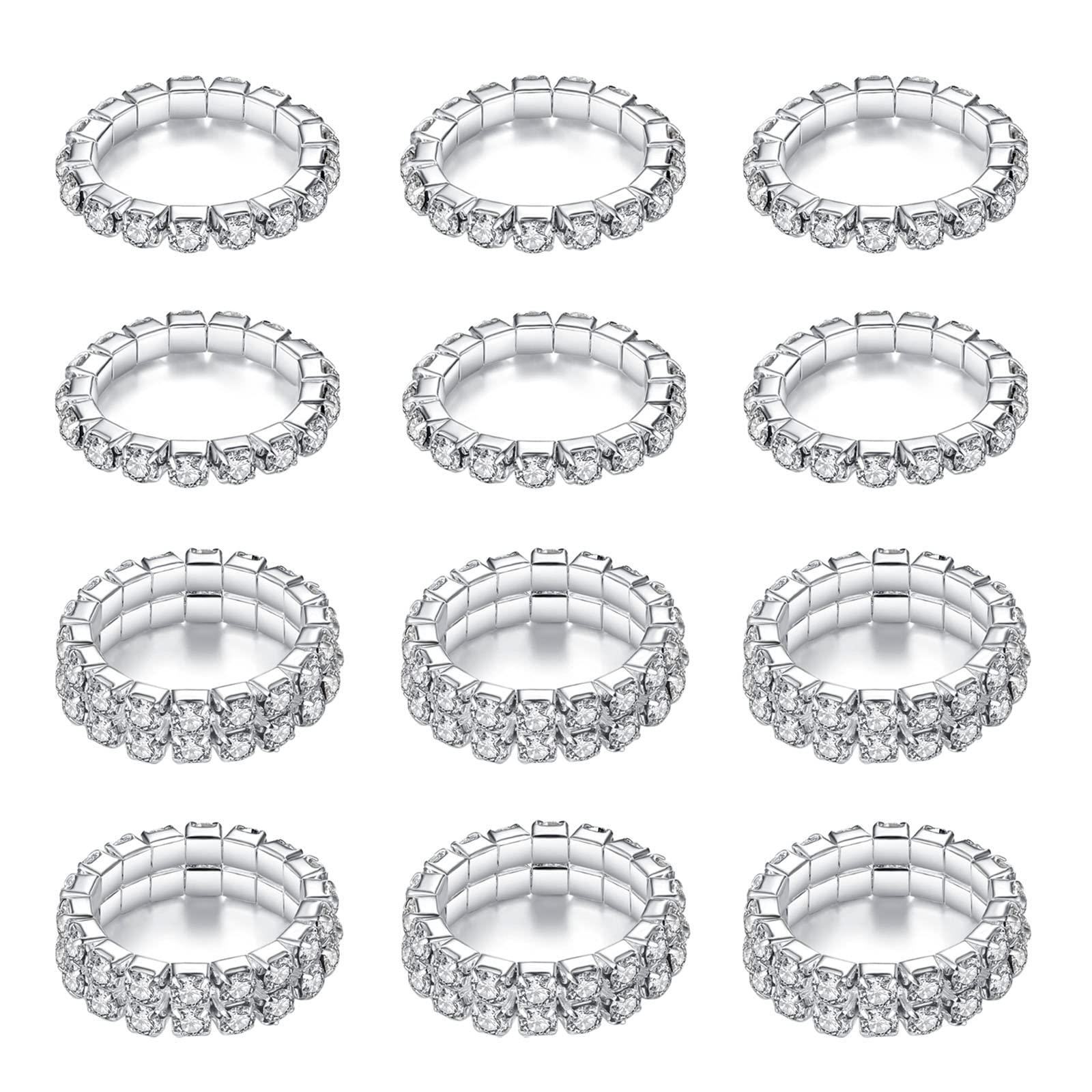 HLIN 12 Pcs Elastic Crystal Toe Ring Silver Rhinestone Accessories Body Jewelry