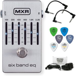 Briskdrop MXR M109S Six Band EQ Guitar Effects Pedal Bundle with 2 Patch Cables, 6 Dunlop Picks, and Power Supply (M109S-Bundle)