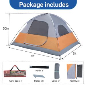 LET'S CAMP 3 Person Backpacking Tent,Portable Lightweight Waterproof Windproof Easy Setup Backpacking Tent,Great for Camping Hiking Mountaineering,Orange+Grey