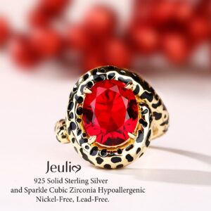 Jeulia Engagement Rings Leopard Print Oval Cut Ring for Women Sterling Silver Wild Beauty Diamond Band for Mother's Day Birthstone Anniversary Wedding Promise Jewelry with Gift Box (Red, 8)