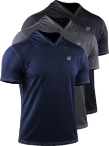 neleus men's 3 pack running shirt mesh athletic shirts with hoods,5118,black/grey/navy blue,l