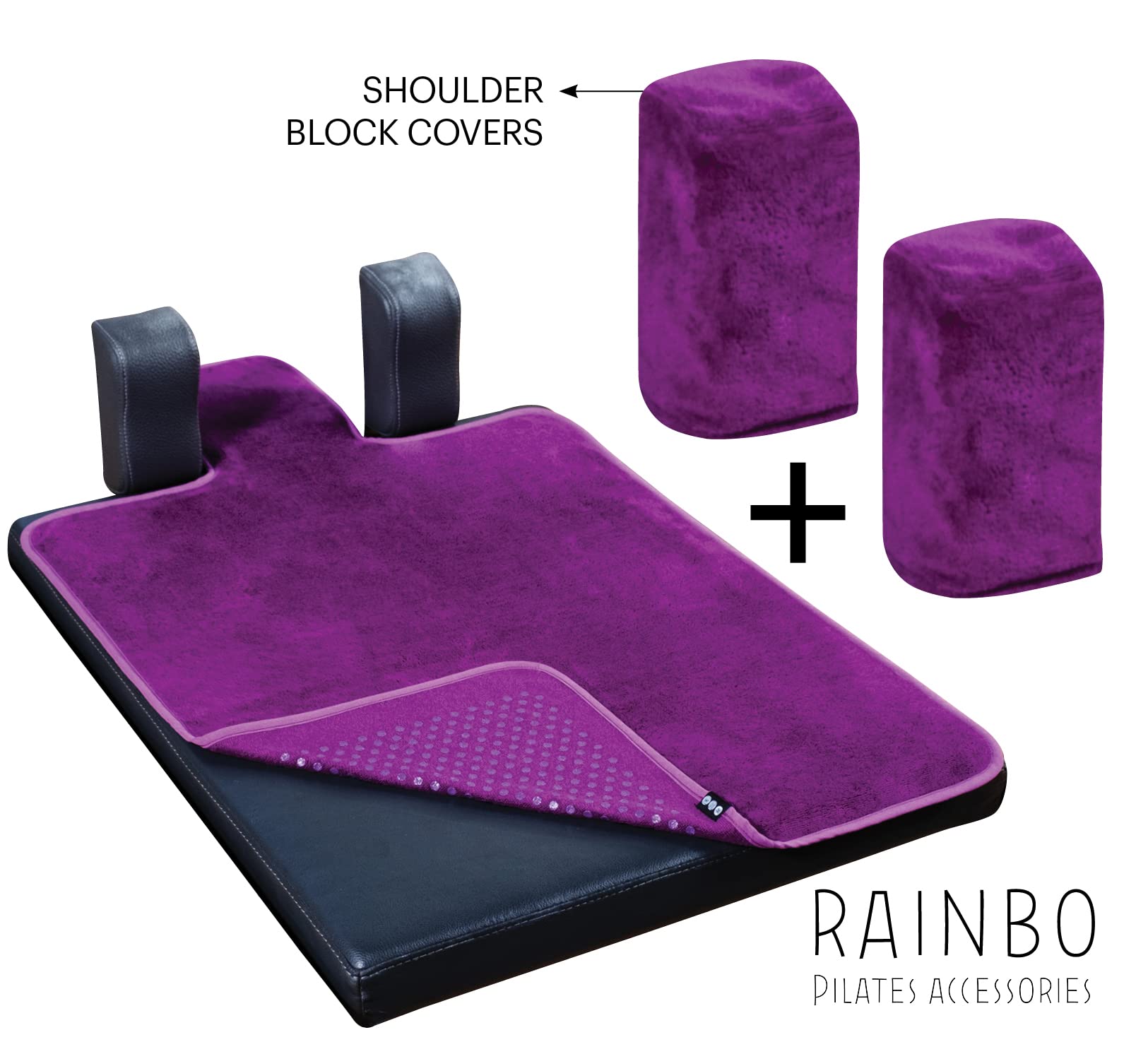 RAINBO Pilates Reformer Non-Slip Mat Towel (Included 2 Pcs Shoulder Block Covers) (Purple), Multicolor