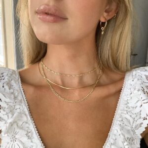 NECOCY Herringbone Necklace For Women,14k Gold Plated Layered Gold Necklaces Dainty Gold Herringbone Necklace Chunky Thin Paperclip Snake Chain Choker Necklace For Women Girls Gold Jewelry Gifts, Gold