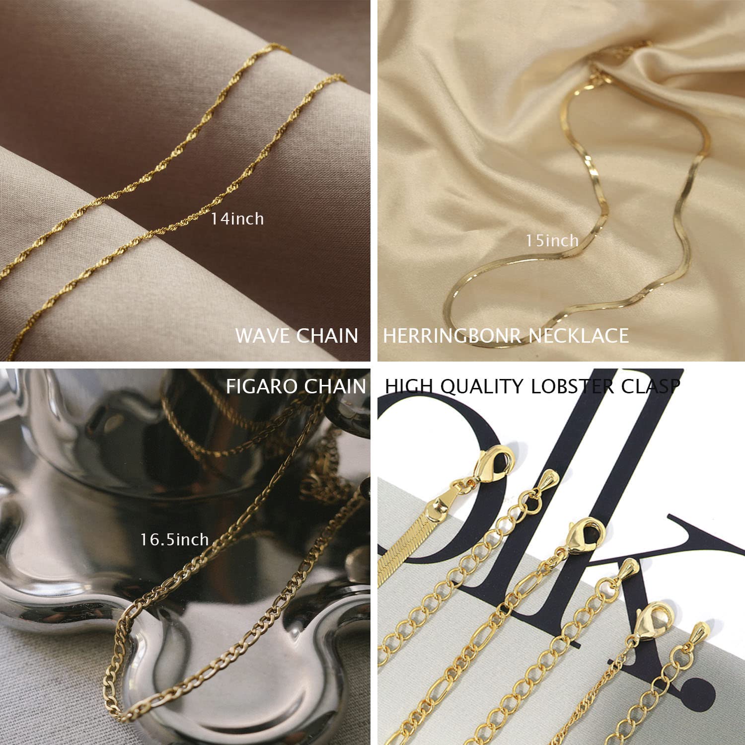 NECOCY Herringbone Necklace For Women,14k Gold Plated Layered Gold Necklaces Dainty Gold Herringbone Necklace Chunky Thin Paperclip Snake Chain Choker Necklace For Women Girls Gold Jewelry Gifts, Gold