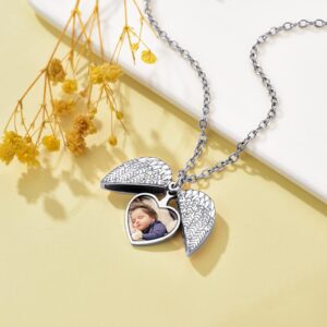 Photo Necklace Personalized Necklaces for Women Heart Locket Custom Photo Gifts Customize Necklace Angel Wing Necklace Memorial Jewelry Locket Necklace