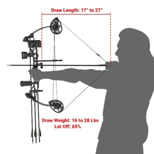 AW Youth Compound Bow Kit 16 to 28 Lbs Draw Weight Arrows Archery Outdoor Hunting, for Teenagers Young Archers or Beginners