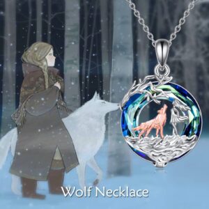 WINNICACA Wolf and Women Gifts Sterling Silver Wolf Necklace Animal Crystal Jewelry Wolf Pendant Gifts for Women