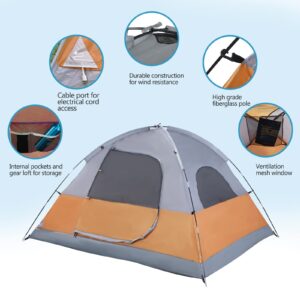 LET'S CAMP 3 Person Backpacking Tent,Portable Lightweight Waterproof Windproof Easy Setup Backpacking Tent,Great for Camping Hiking Mountaineering,Orange+Grey