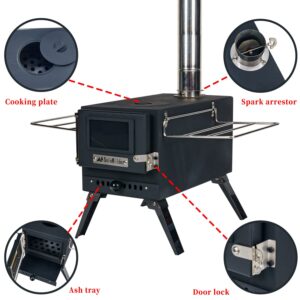 Camping Tent Stove SoloWilder Large Portable Carbon Steel Wood Burning Stove for Outdoor Cooking Heating