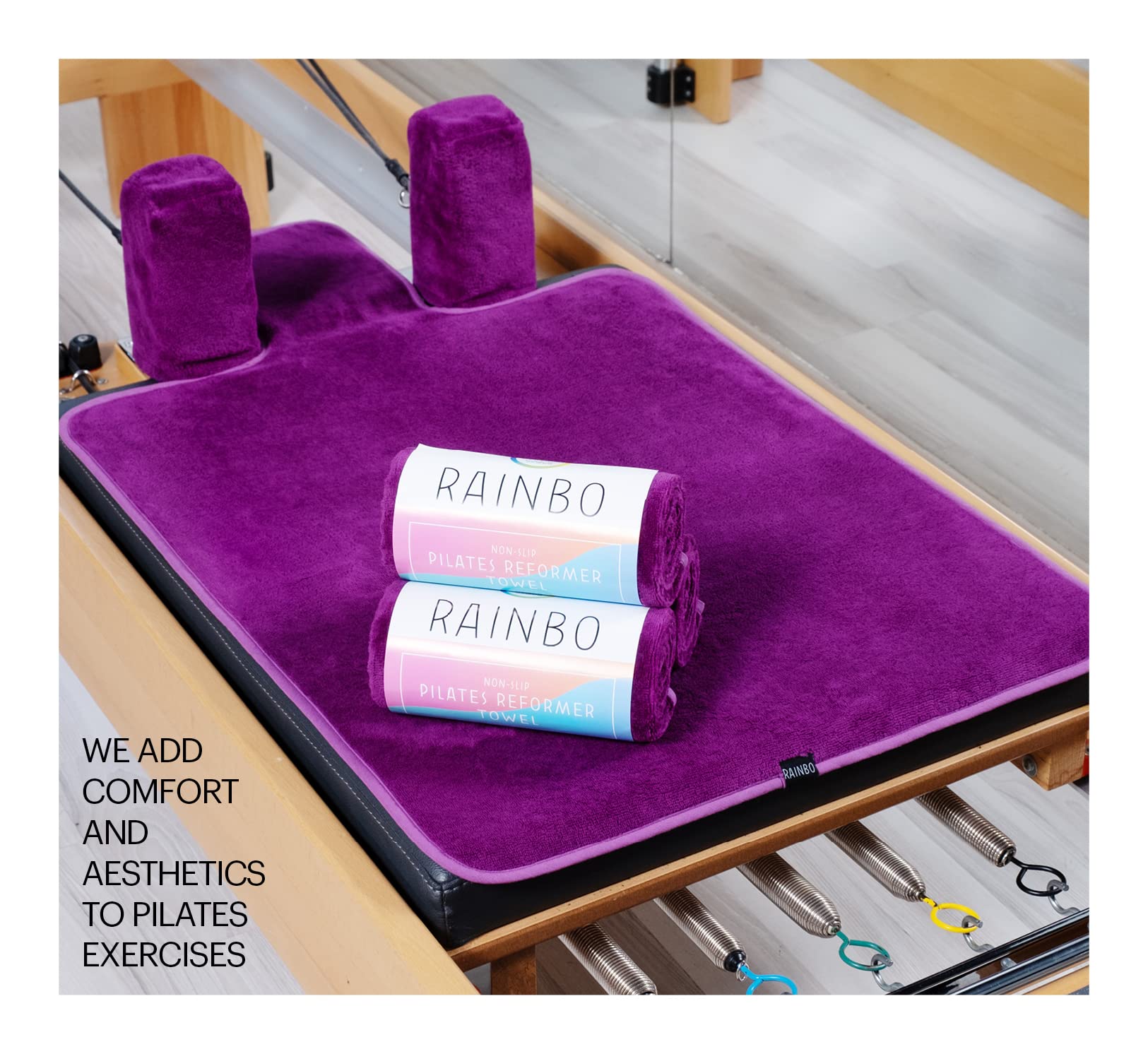 RAINBO Pilates Reformer Non-Slip Mat Towel (Included 2 Pcs Shoulder Block Covers) (Purple), Multicolor