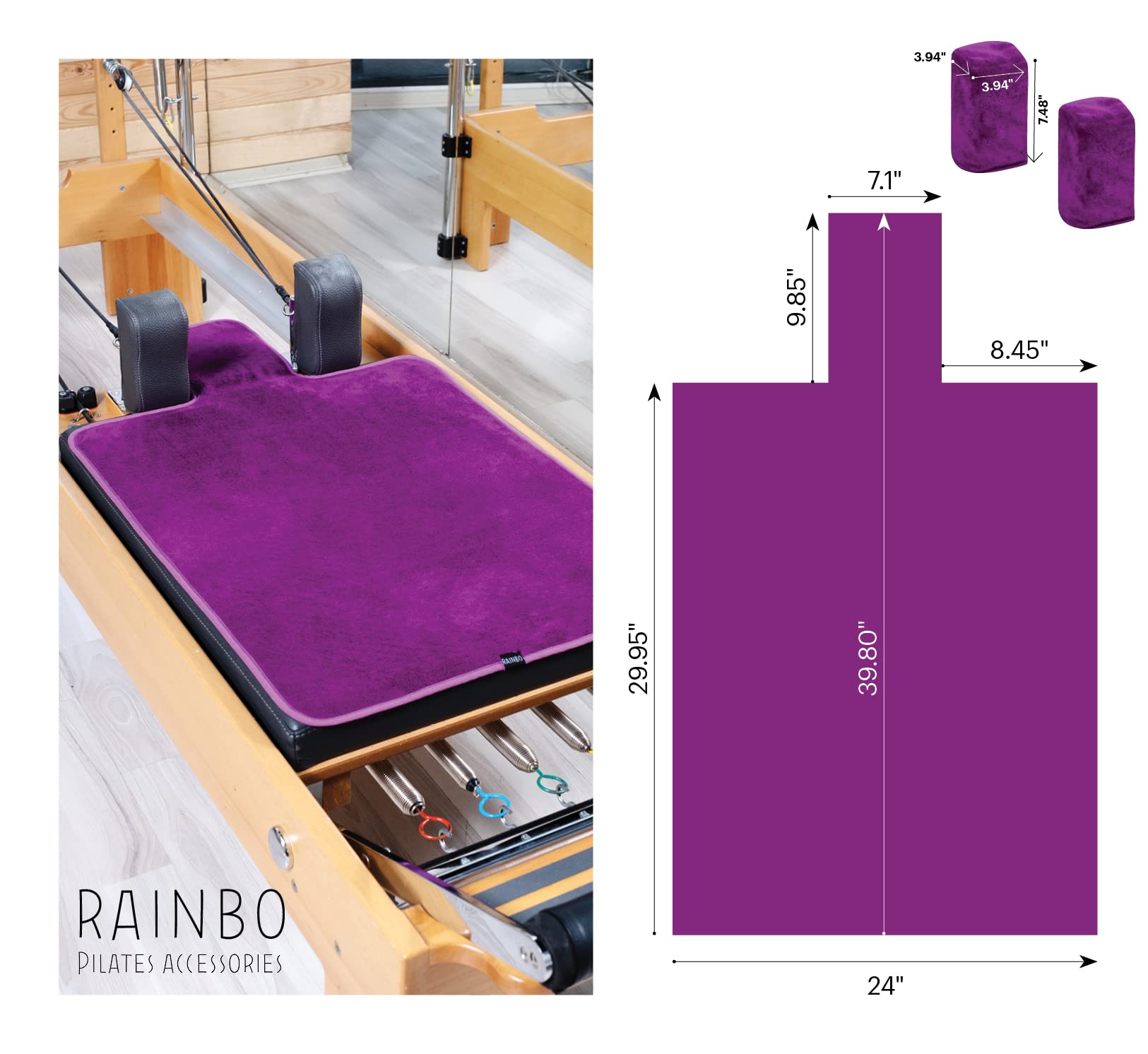 RAINBO Pilates Reformer Non-Slip Mat Towel (Included 2 Pcs Shoulder Block Covers) (Purple), Multicolor