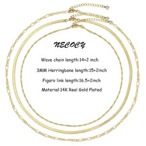 NECOCY Herringbone Necklace For Women,14k Gold Plated Layered Gold Necklaces Dainty Gold Herringbone Necklace Chunky Thin Paperclip Snake Chain Choker Necklace For Women Girls Gold Jewelry Gifts, Gold