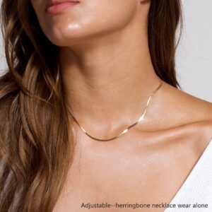 NECOCY Herringbone Necklace For Women,14k Gold Plated Layered Gold Necklaces Dainty Gold Herringbone Necklace Chunky Thin Paperclip Snake Chain Choker Necklace For Women Girls Gold Jewelry Gifts, Gold