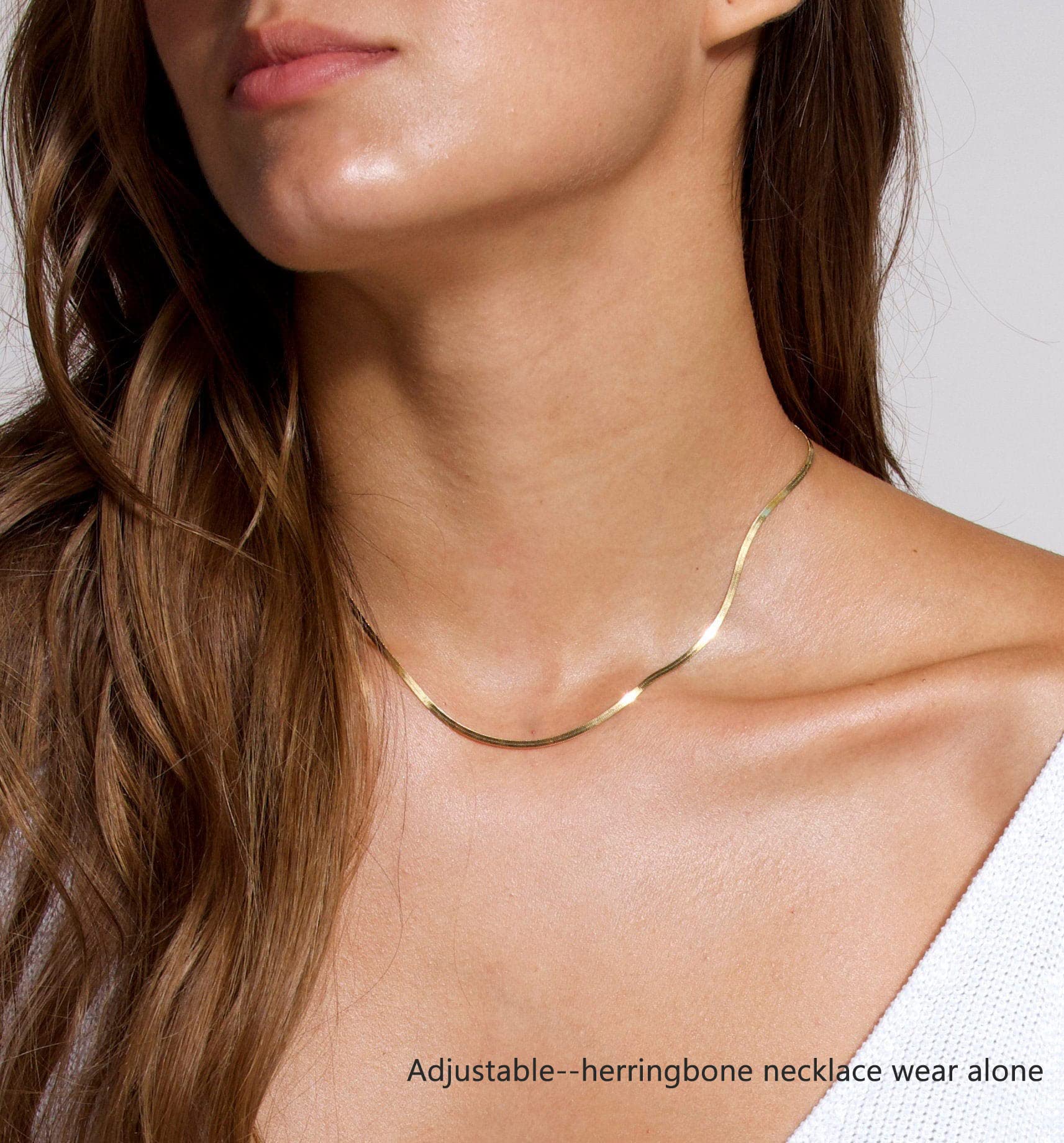 NECOCY Herringbone Necklace For Women,14k Gold Plated Layered Gold Necklaces Dainty Gold Herringbone Necklace Chunky Thin Paperclip Snake Chain Choker Necklace For Women Girls Gold Jewelry Gifts, Gold