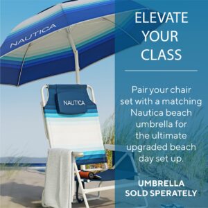 Nautica Beach Chairs for Adults 2 Pack - 5 Position Reclining Beach Chair for Sand, Lightweight, Easy to Carry + Heavy Duty, Best Adjustable & Folding Beach Chairs for Adults with Cup Holder & Pillow