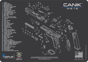 mete gun cleaning mat - schematic (exploded view) diagram compatible with canik mete pistol 3 mm padded pad protect your black