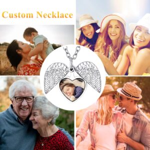 Photo Necklace Personalized Necklaces for Women Heart Locket Custom Photo Gifts Customize Necklace Angel Wing Necklace Memorial Jewelry Locket Necklace