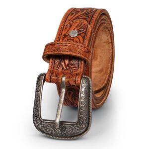 RAW HYD Leather Western Belts for Men - Cowboy Belts for Men - Mens Western Belt w/Buckle - 1.5" Wide Mens Cowboy Belt