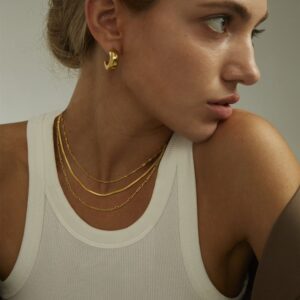 NECOCY Herringbone Necklace For Women,14k Gold Plated Layered Gold Necklaces Dainty Gold Herringbone Necklace Chunky Thin Paperclip Snake Chain Choker Necklace For Women Girls Gold Jewelry Gifts, Gold