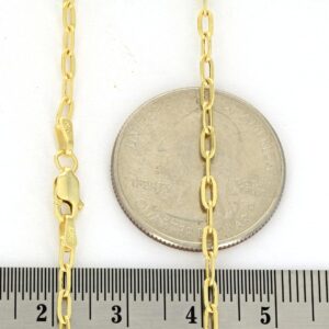 Nuragold 10k Yellow Gold 2mm Paperclip Elongated Rolo Cable Link Chain Pendant Necklace, Womens Jewelry 16" 18" 20" 22" 24"