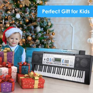 MAMIZO 61 Key Keyboard Piano, Electric Piano Keyboard for Beginners with X-Stand, Stool, Microphone, Dual Power Supply, 3 Teaching Modes, LCD, Supports USB MIDI, Perfect for Children