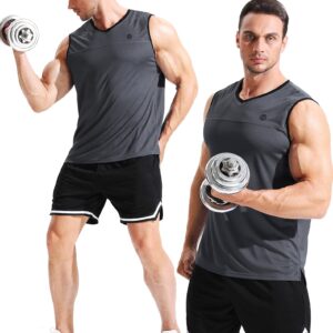 NELEUS Men's 3 Pack Running Tank Tops V Neck Sleeveless Athletic Shirts,5122,Black/Grey/White,S