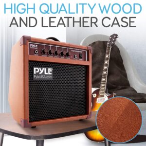 Pyle Acoustic Electric Guitar Amplifier, 15 Watt Portable Mini Amp with Chorus, Volume, Bass, Middle, and Treble Knobs, Headphone Output, Small 8 Inch Speaker for Practice and Portability