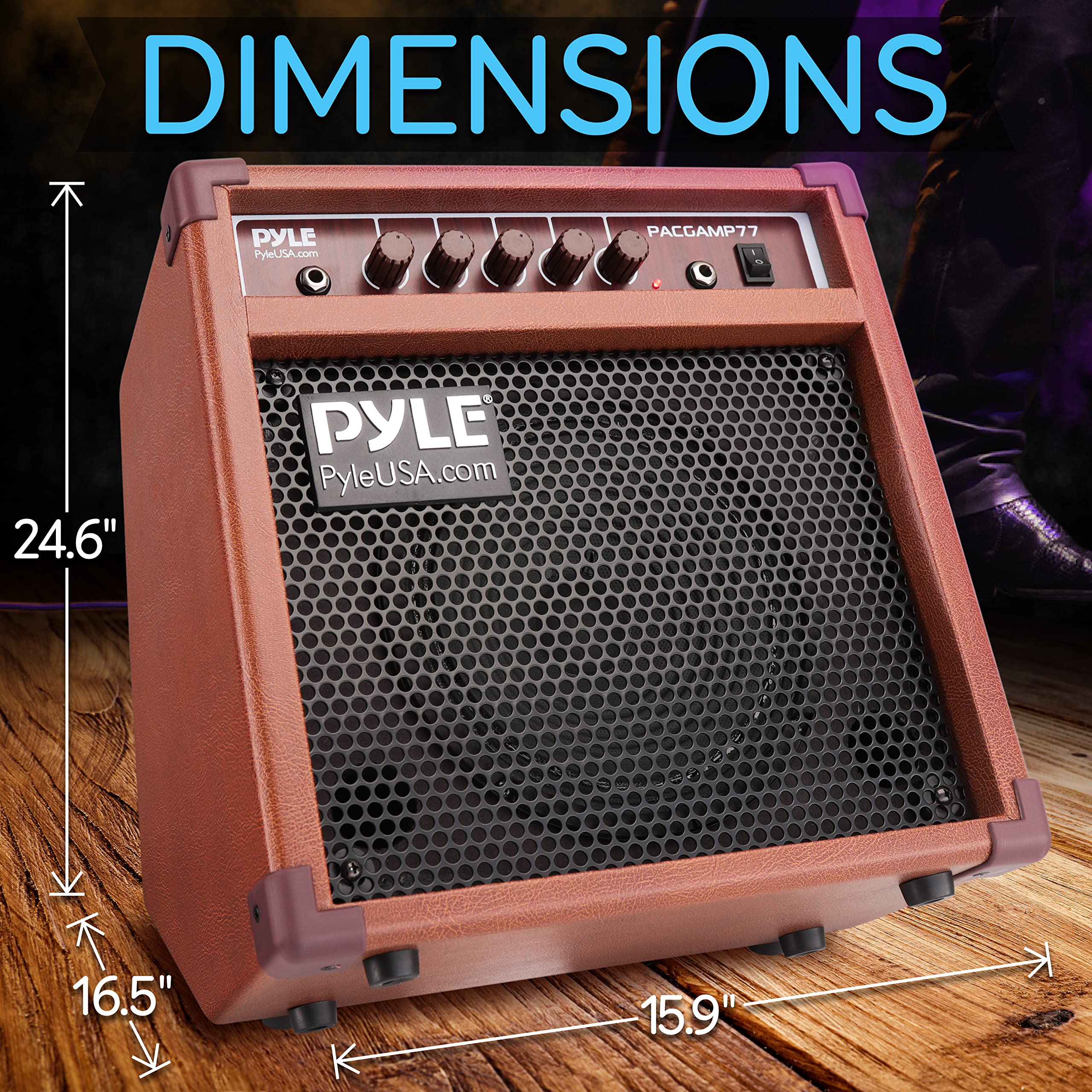 Pyle Acoustic Electric Guitar Amplifier, 15 Watt Portable Mini Amp with Chorus, Volume, Bass, Middle, and Treble Knobs, Headphone Output, Small 8 Inch Speaker for Practice and Portability