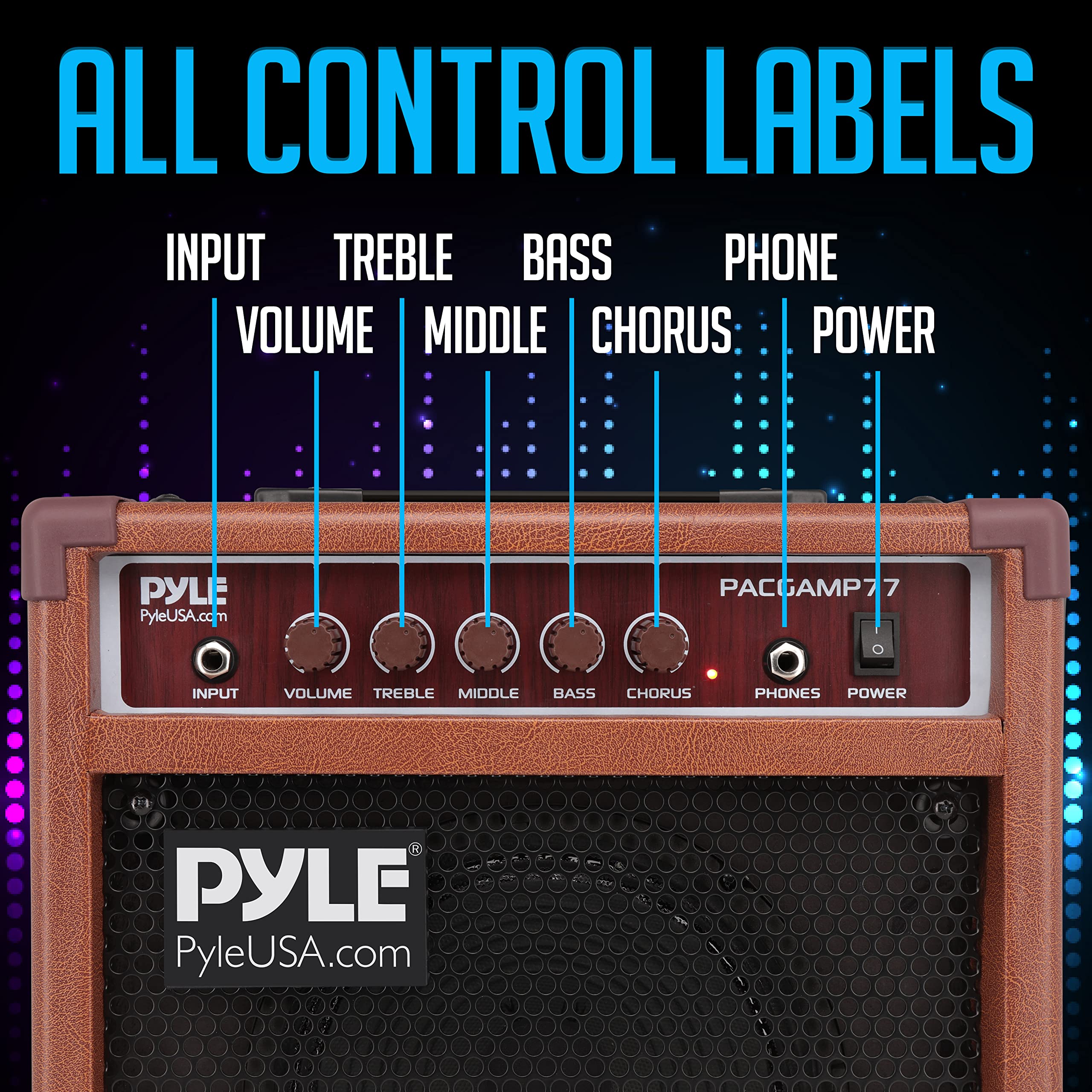 Pyle Acoustic Electric Guitar Amplifier, 15 Watt Portable Mini Amp with Chorus, Volume, Bass, Middle, and Treble Knobs, Headphone Output, Small 8 Inch Speaker for Practice and Portability