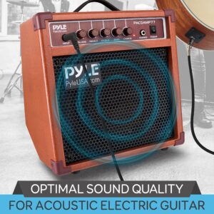 Pyle Acoustic Electric Guitar Amplifier, 15 Watt Portable Mini Amp with Chorus, Volume, Bass, Middle, and Treble Knobs, Headphone Output, Small 8 Inch Speaker for Practice and Portability