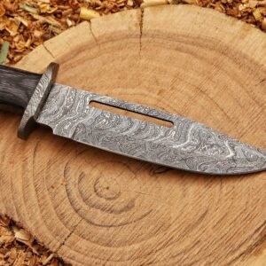 HK Handmade 13″Hunting Bowie Knife,Forged Damascus Bushcraft knife,knives for men with gray pakkawood Handle & leather sheath,damascus knife best for Outdoor & Indoor Camping,Survival,Skinning